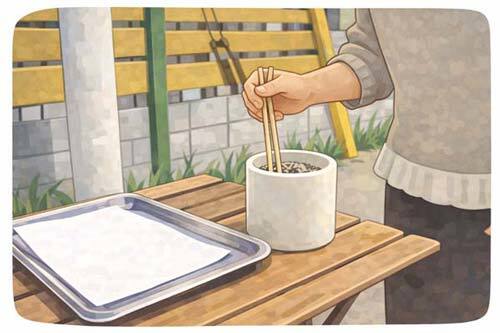 ペット火葬後にご家族が収骨をしている様子を描いたイラスト