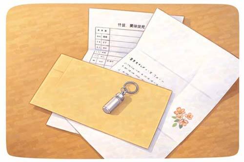 ペット火葬後にお渡しする遺骨カプセルと書類一式のイラスト