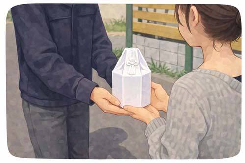 ペット火葬後にご家族へご返骨をお渡ししているイラスト