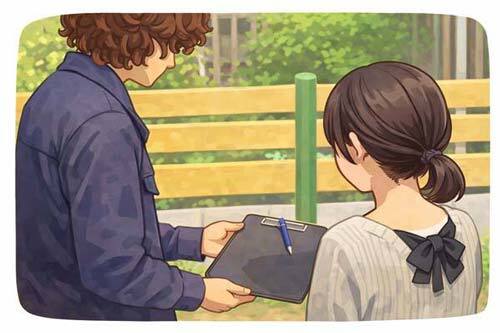 ペット火葬の流れについてスタッフが書類を使って説明しているイラスト